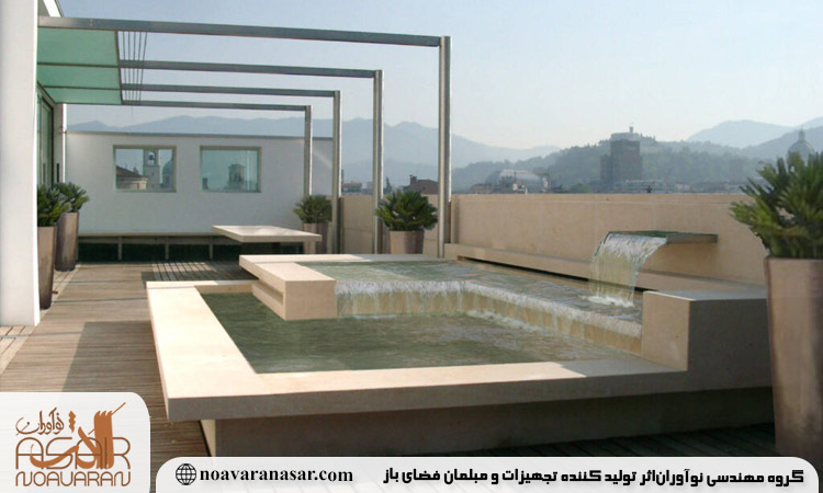 آرامش در روف گاردن با آبنما رومیزی مدرن
