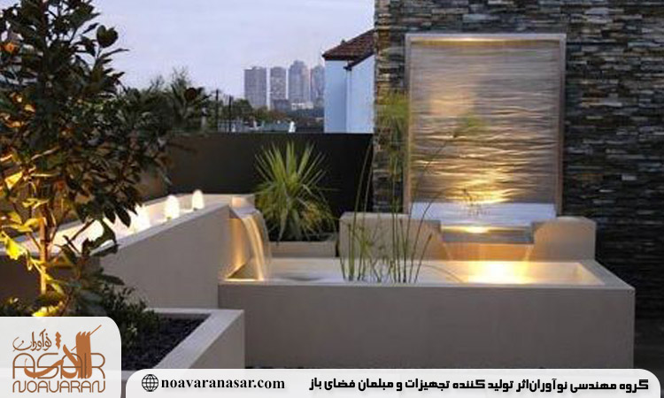 ترکیب آبنما با گیاهان در روف گاردن